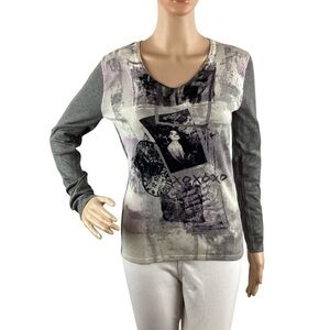 Passioni German Iconic Graphic Abstract Print Sweater Size S Gray